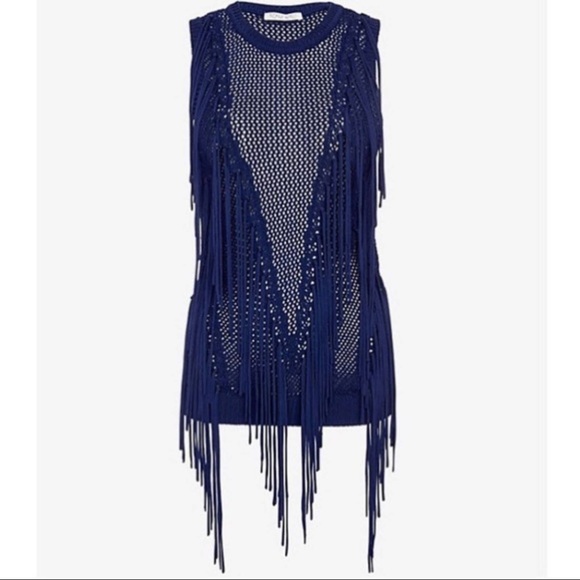 Perfect condition! RONNY KOBO Ranja Navy Blue Fringe Top Size XS - Picture 1 of 5